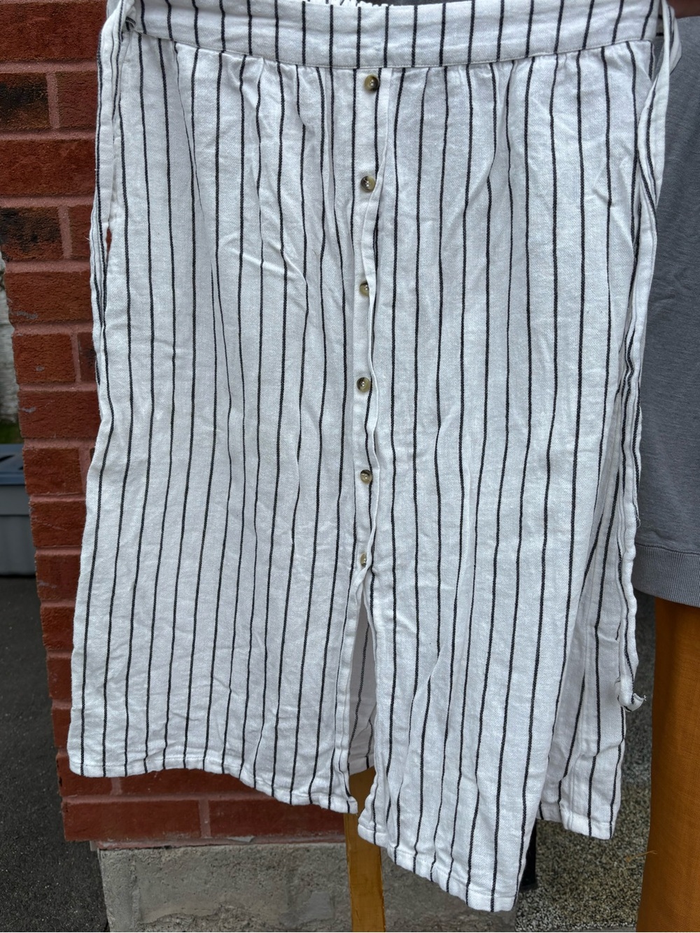 Men's White Button-Front Shirt with Black Pinstripes